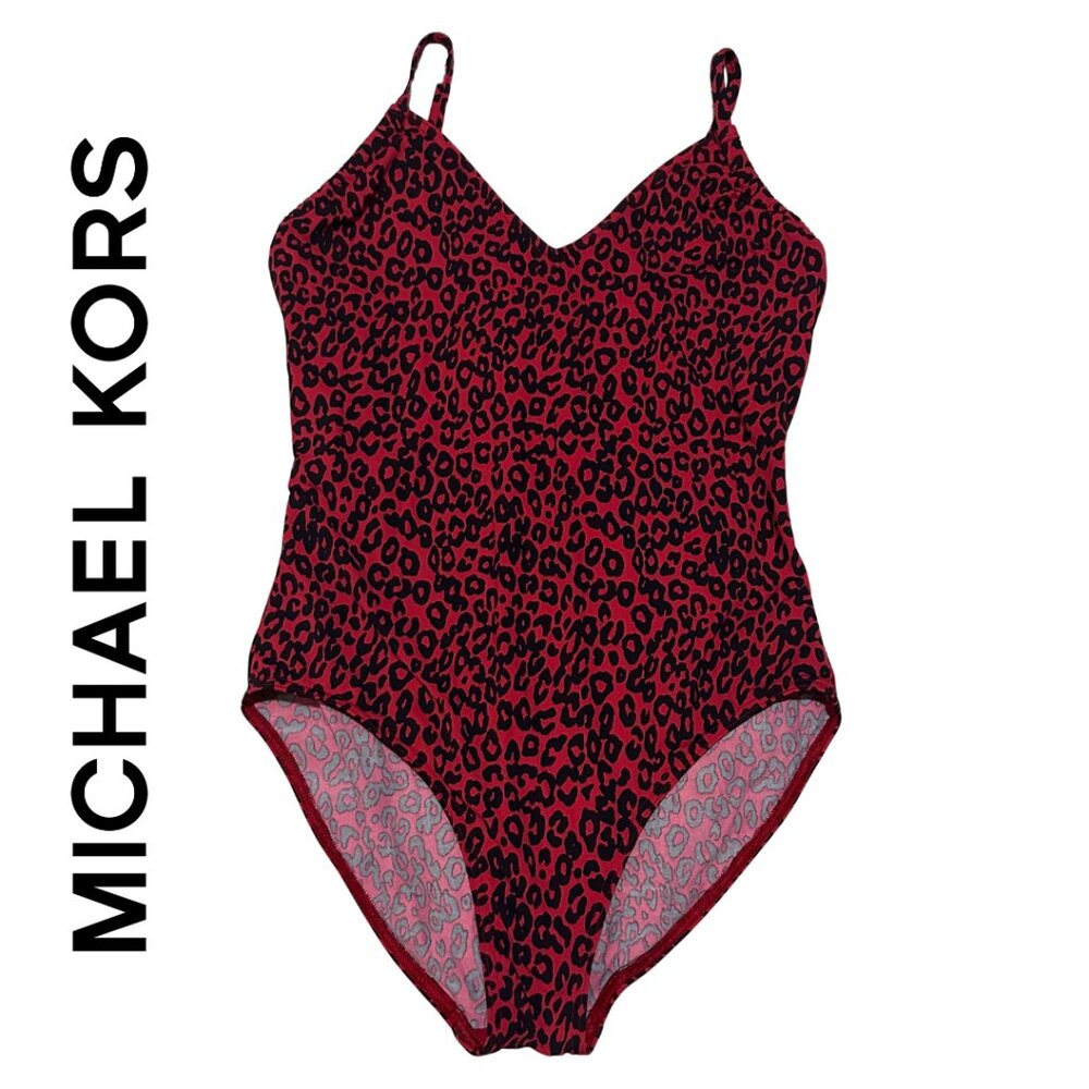 Michael Kors Red and Black Leopard Cheetah Print One Piece Swimsuit Size Medium?